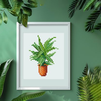 Frameless, mini diamond painting, creative mini diamond painting of green plants on the entrance flower house desktop, creative simple pattern diamond painting, 12 pcs, 5.9 X7 inches.