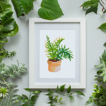 Frameless, mini diamond painting, creative mini diamond painting of green plants on the entrance flower house desktop, creative simple pattern diamond painting, 12 pcs, 5.9 X7 inches.