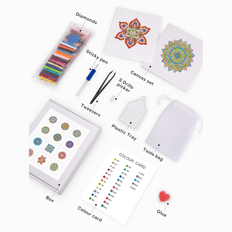 Frameless, mini diamond painting, Mandala creative mini diamond painting on the entrance flower house desktop, creative simple pattern diamond painting, 12pcs, 5.9 X5.9 inches.