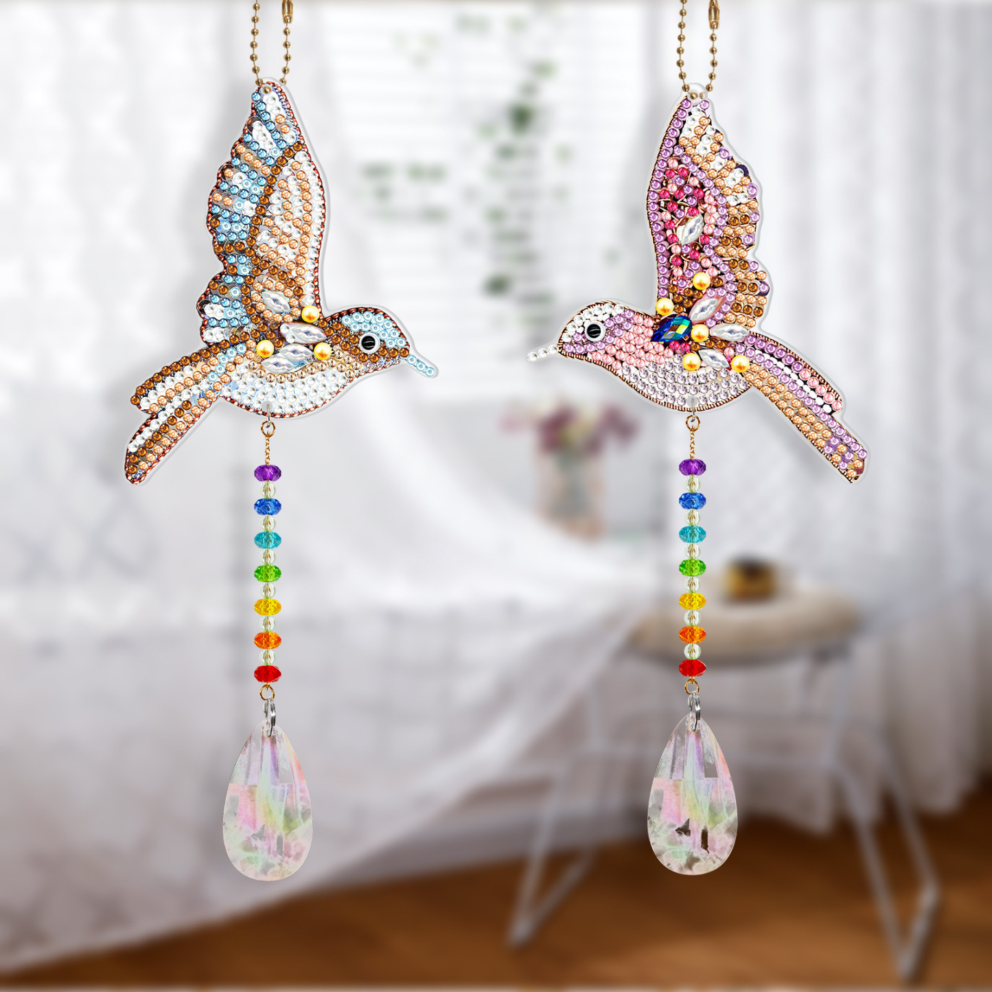 Diamond painting double-sided pendant DIY handmade diamond keychain wind chime cross-border decoration painting