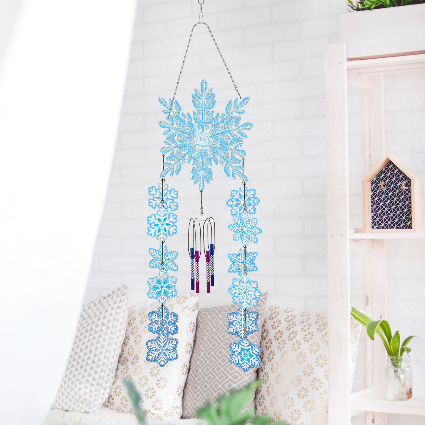 Diamond Painting DIY Dot Diamond Wind Chime Christmas New Product Cross border Snowflake Three dimensional Wind Chime Pendant Decorative Painting Wholesale