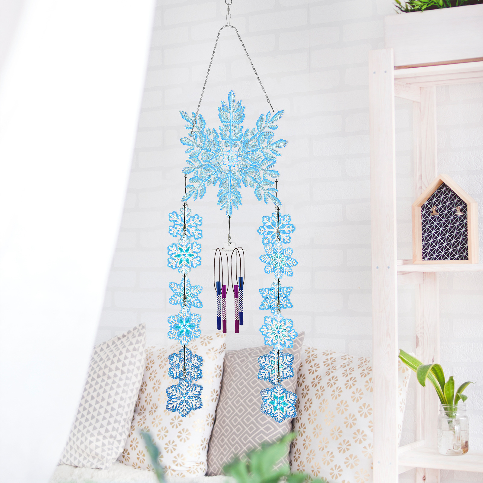 Diamond Painting DIY Dot Diamond Wind Chime Christmas New Product Cross border Snowflake Three dimensional Wind Chime Pendant Decorative Painting Wholesale