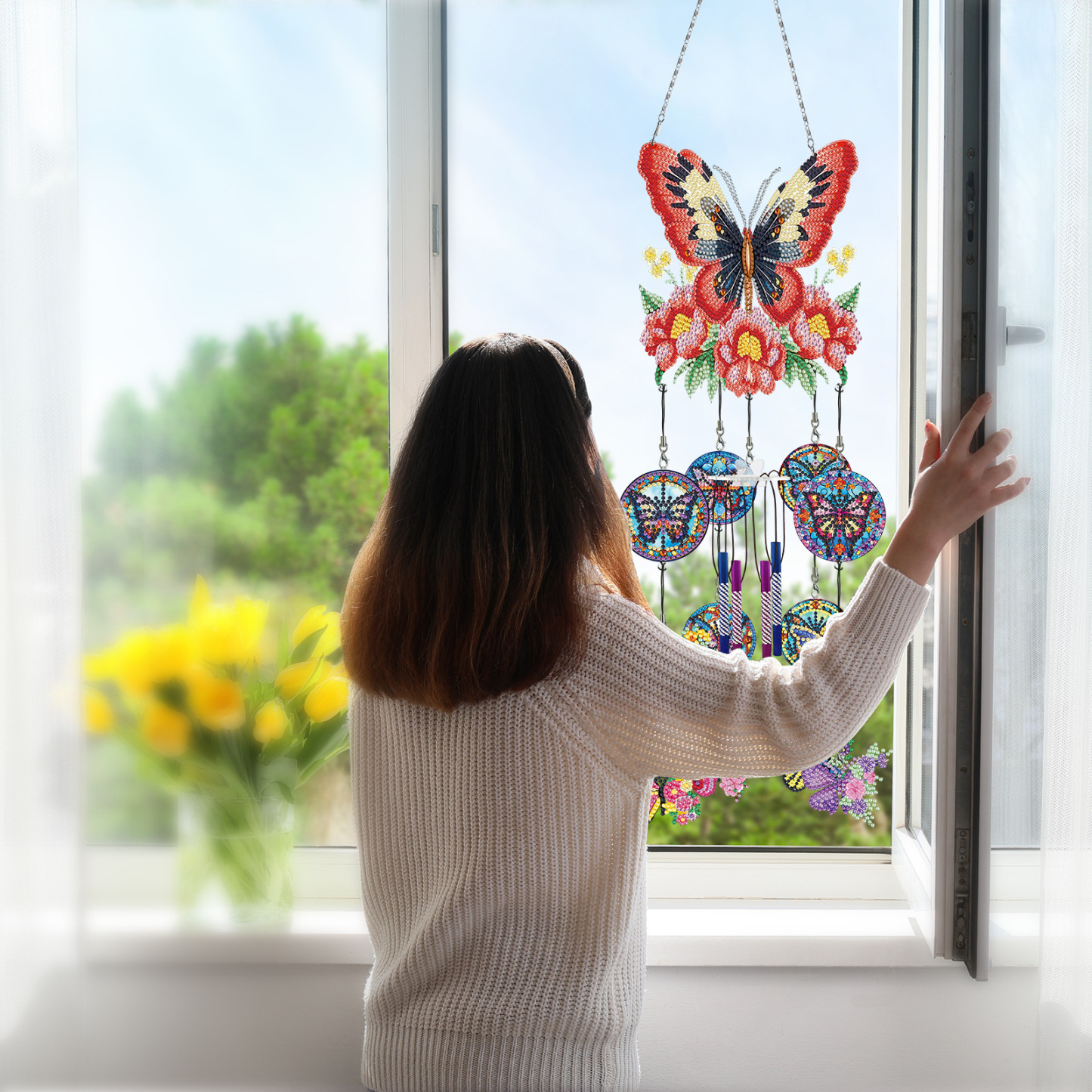 DIY Diamond Painting, Wind Chime, Butterfly, Diamond Painting, PVC Stereoscopic Wind Chime Hanging Decoration, Cross border Hot Selling Decorative Painting