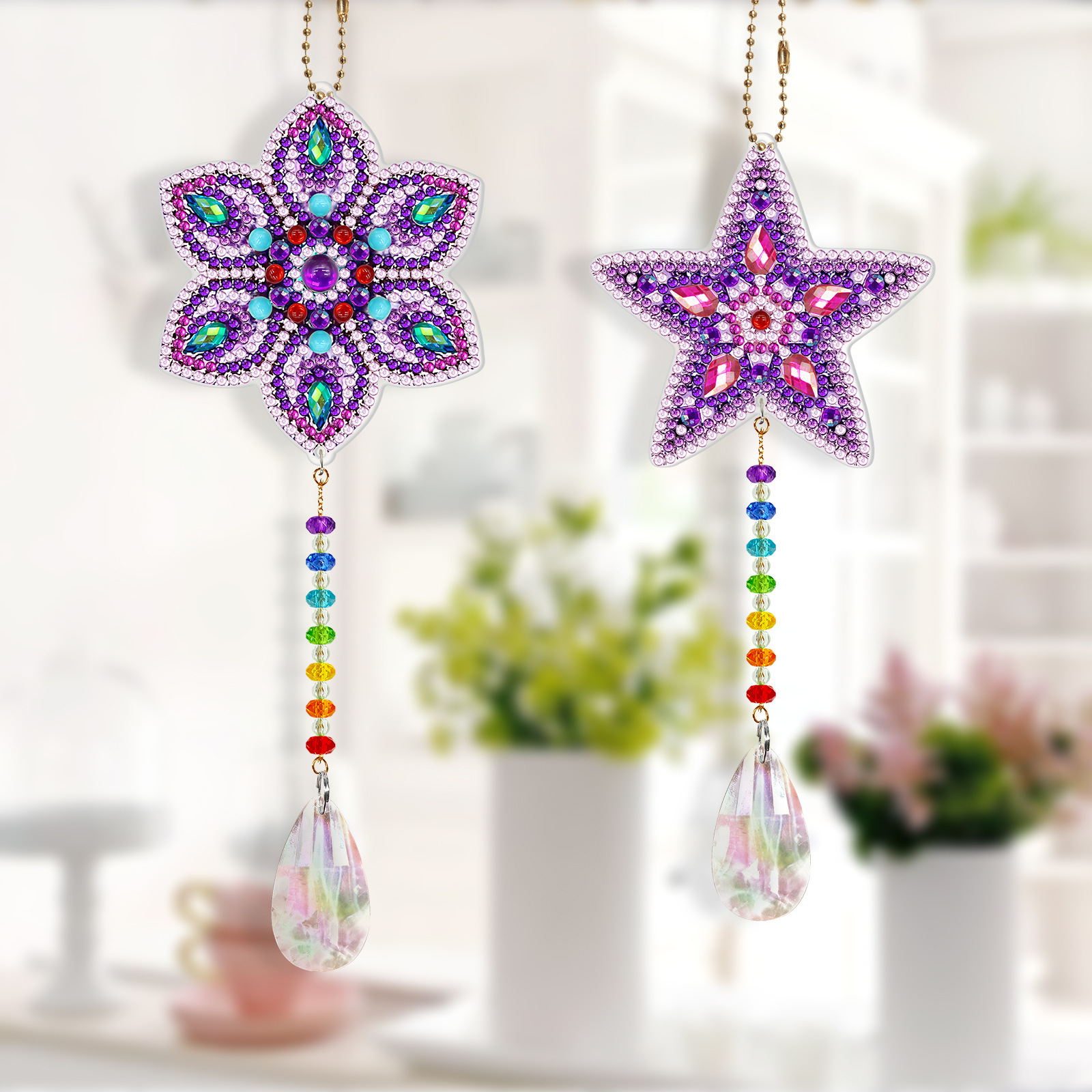 Diamond painting double-sided pendant DIY handmade diamond keychain wind chime cross-border decoration painting