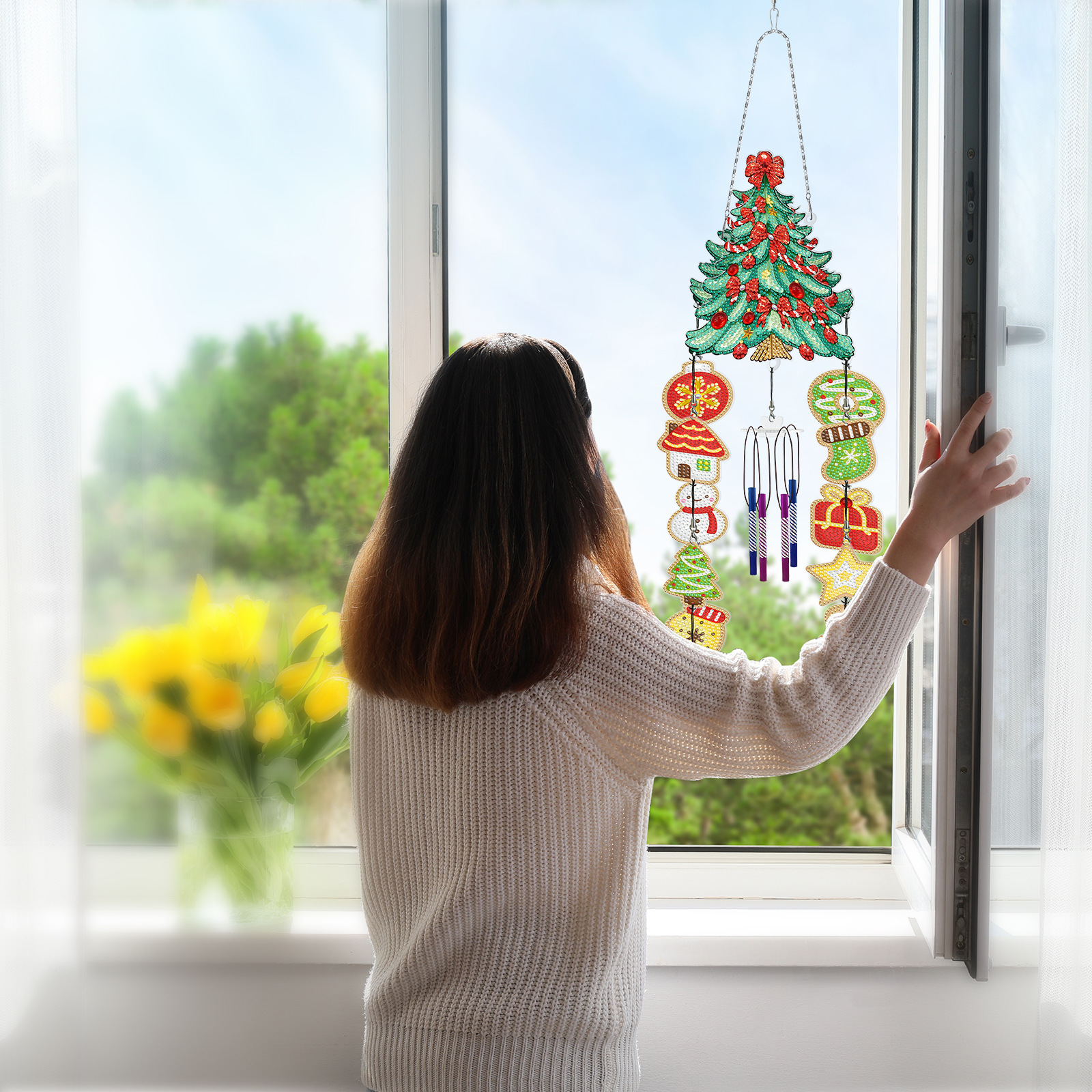 DIY Diamond Wind Chime Handmade Diamond Painting Christmas Tree New Creative Sticker Diamond Cross Embroidery Cross border New Product