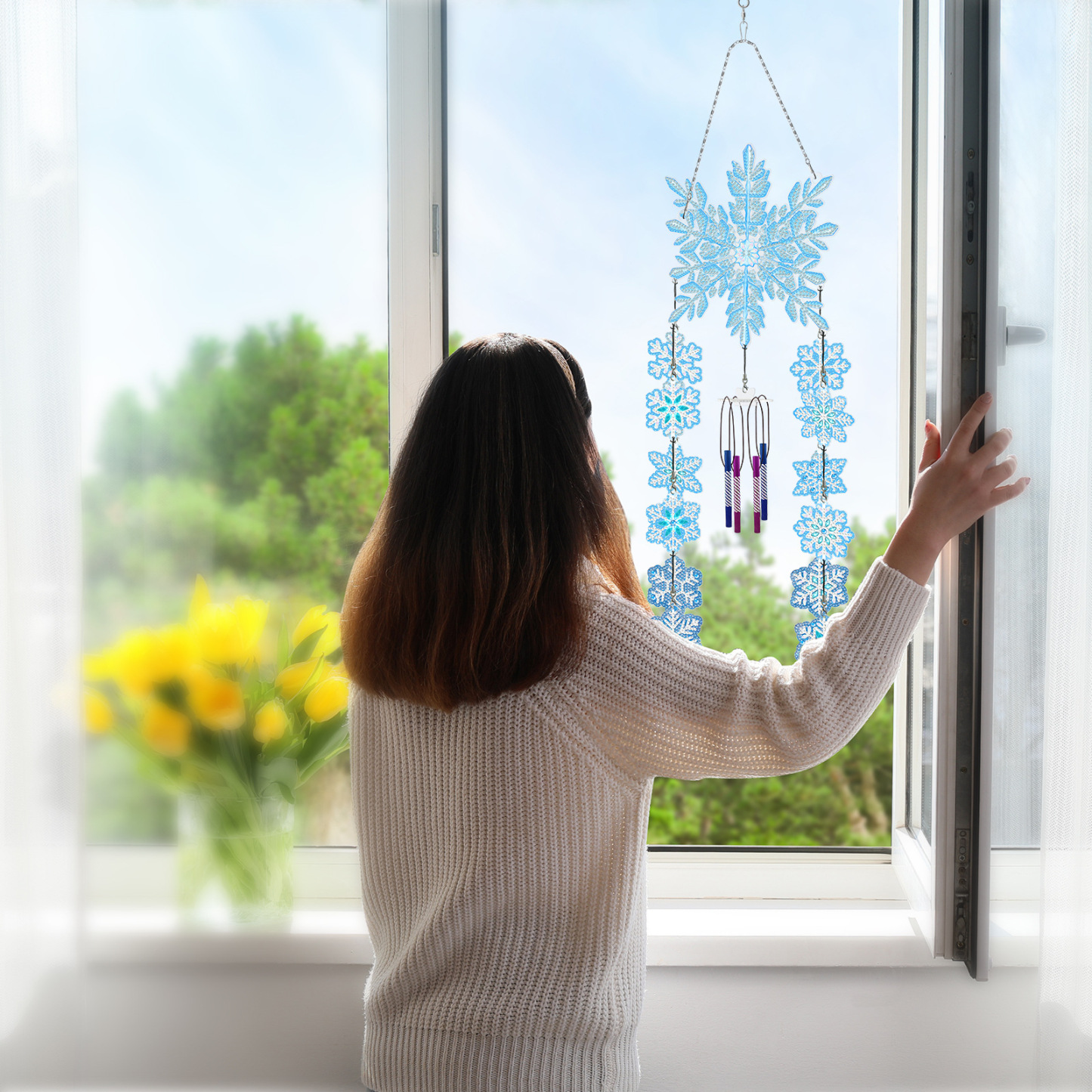 Diamond Painting DIY Dot Diamond Wind Chime Christmas New Product Cross border Snowflake Three dimensional Wind Chime Pendant Decorative Painting Wholesale