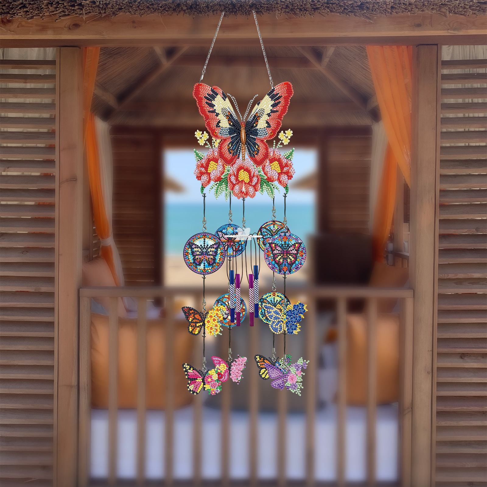 DIY Diamond Painting, Wind Chime, Butterfly, Diamond Painting, PVC Stereoscopic Wind Chime Hanging Decoration, Cross border Hot Selling Decorative Painting