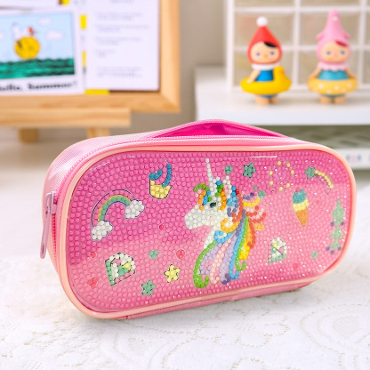 DIY Diamond Brush Bag Pink Student Stationery Bag Handmade DIY Sticky Diamond Embroidery Zipper Stationery Box