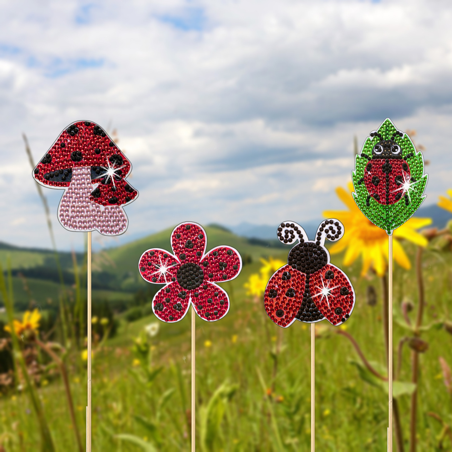 8 pieces DIY Diamond Painting Simulation Ladybug Diamond Stickers Ladybug Flower Arrangement Pottery Decoration Stick in Stock Set