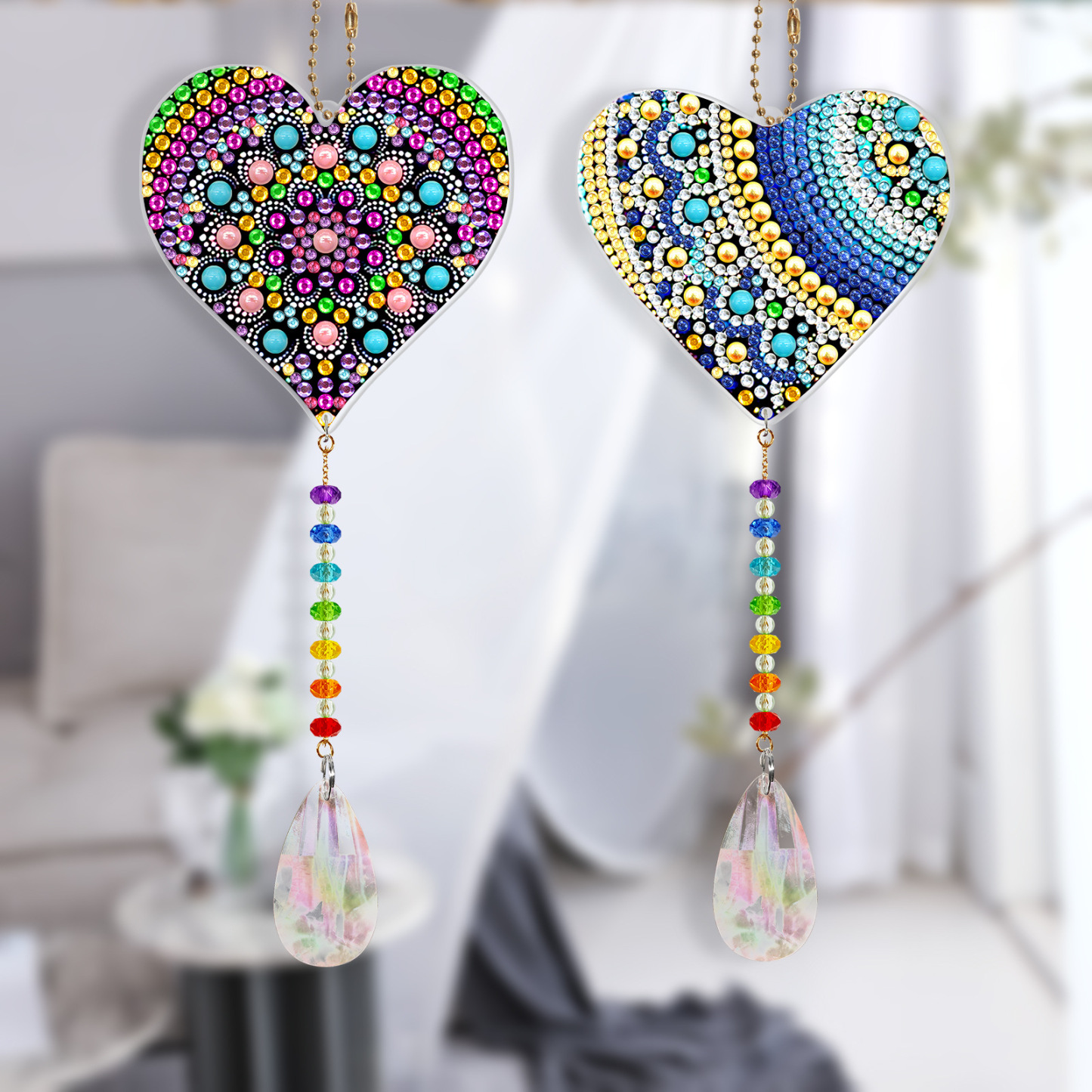 Diamond painting double-sided pendant DIY handmade diamond keychain wind chime cross-border decoration painting