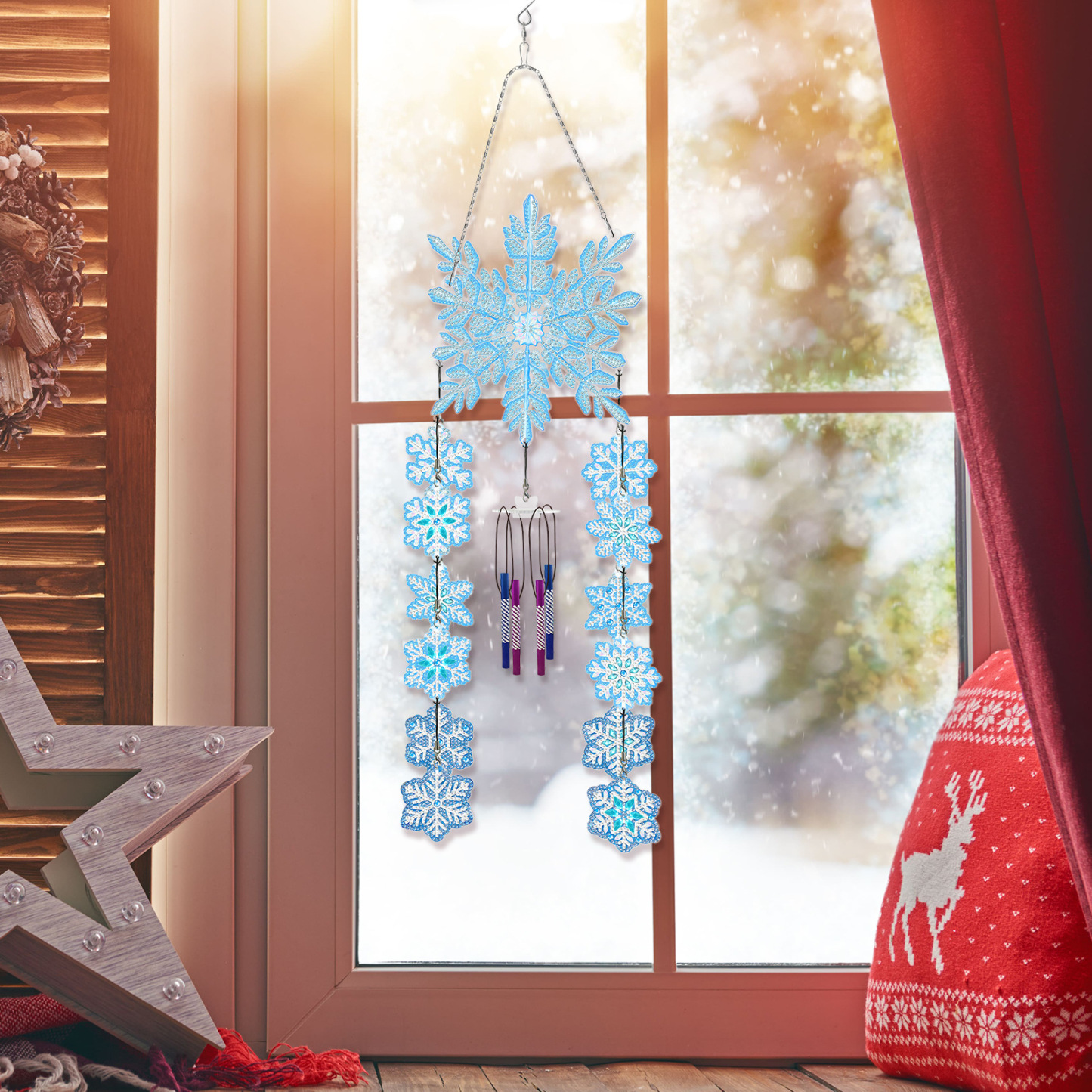 Diamond Painting DIY Dot Diamond Wind Chime Christmas New Product Cross border Snowflake Three dimensional Wind Chime Pendant Decorative Painting Wholesale