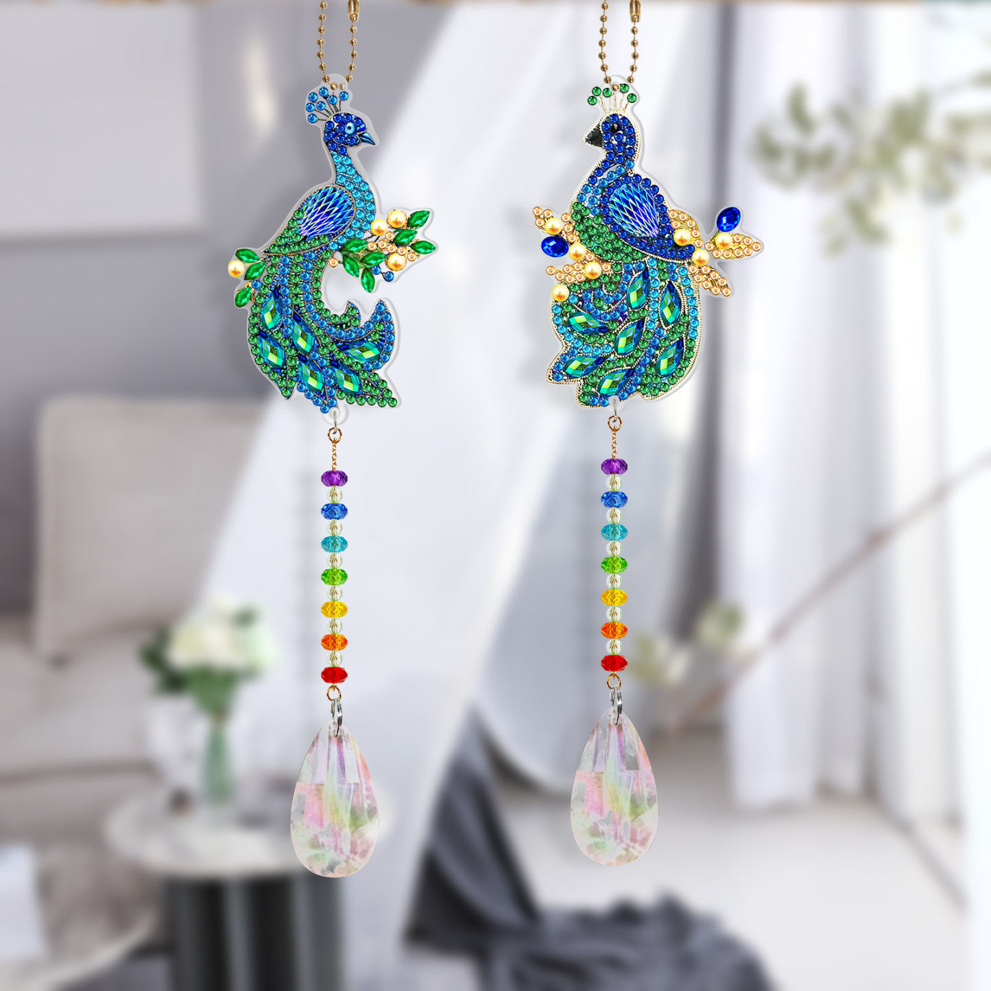 Diamond painting double-sided pendant DIY handmade diamond keychain wind chime cross-border decoration painting