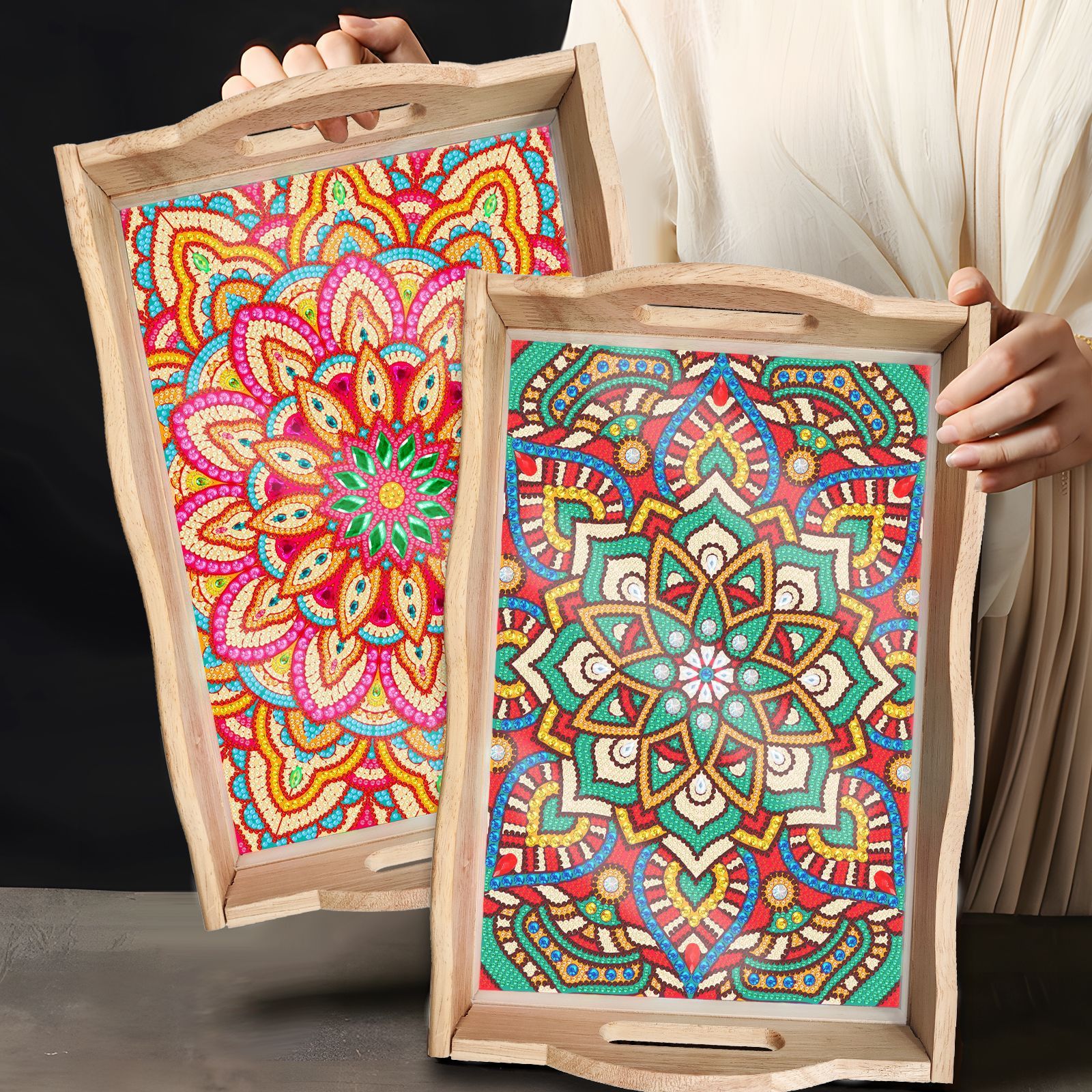 Diamond painting DIY dot diamond tray new Mandala large dining plate cross-border supply hot selling wholesale