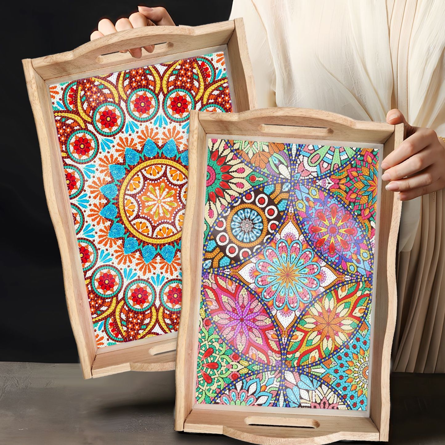 DIY Diamond Drawing Dot Diamond Plate, Large Dessert Tray, Mandala Cross border Popular Product, Embroidered with Diamonds