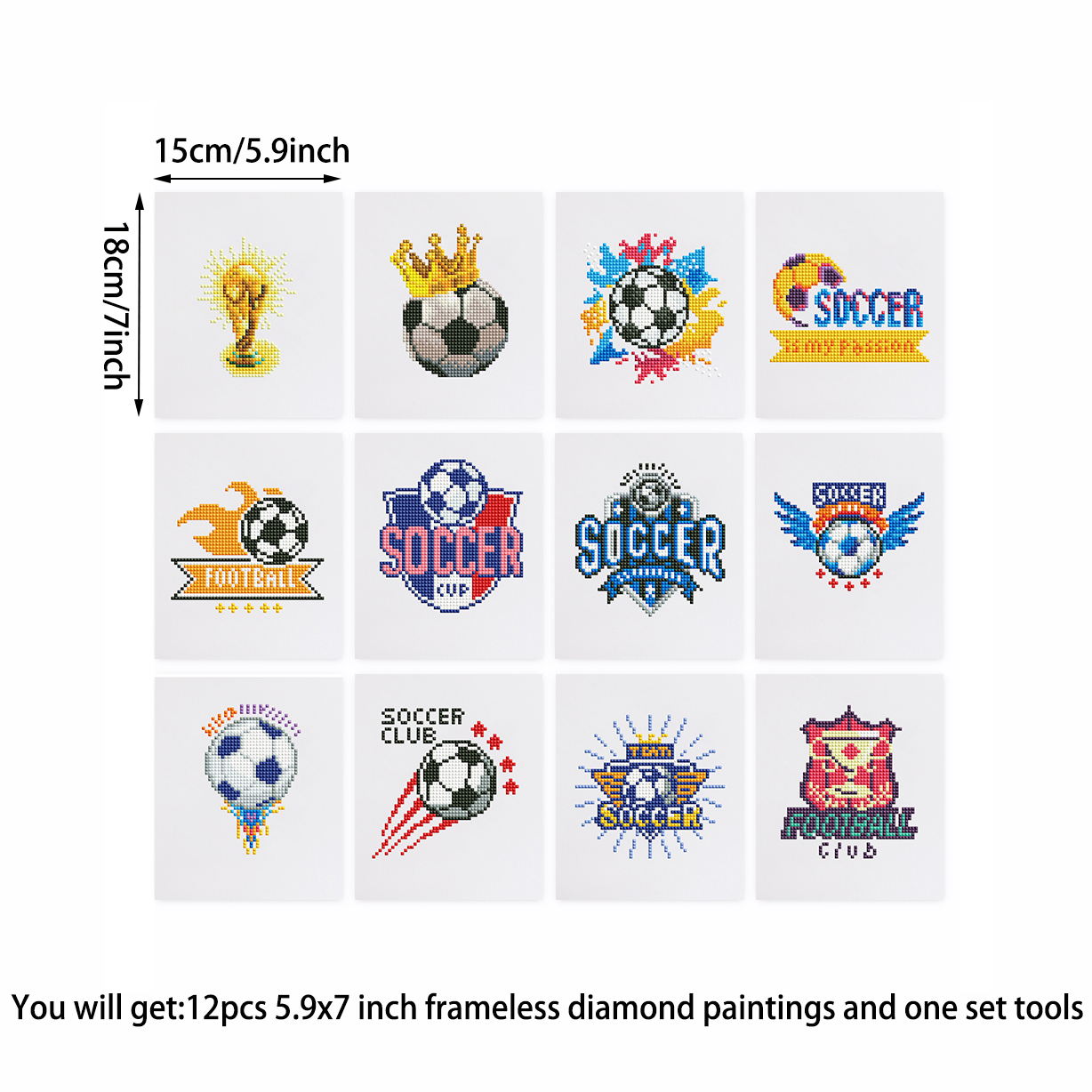 Frameless, mini diamond painting, football creative mini diamond painting on the entrance flower house desktop, creative simple pattern diamond painting, 12 pcs, 5.9 X7 inches.