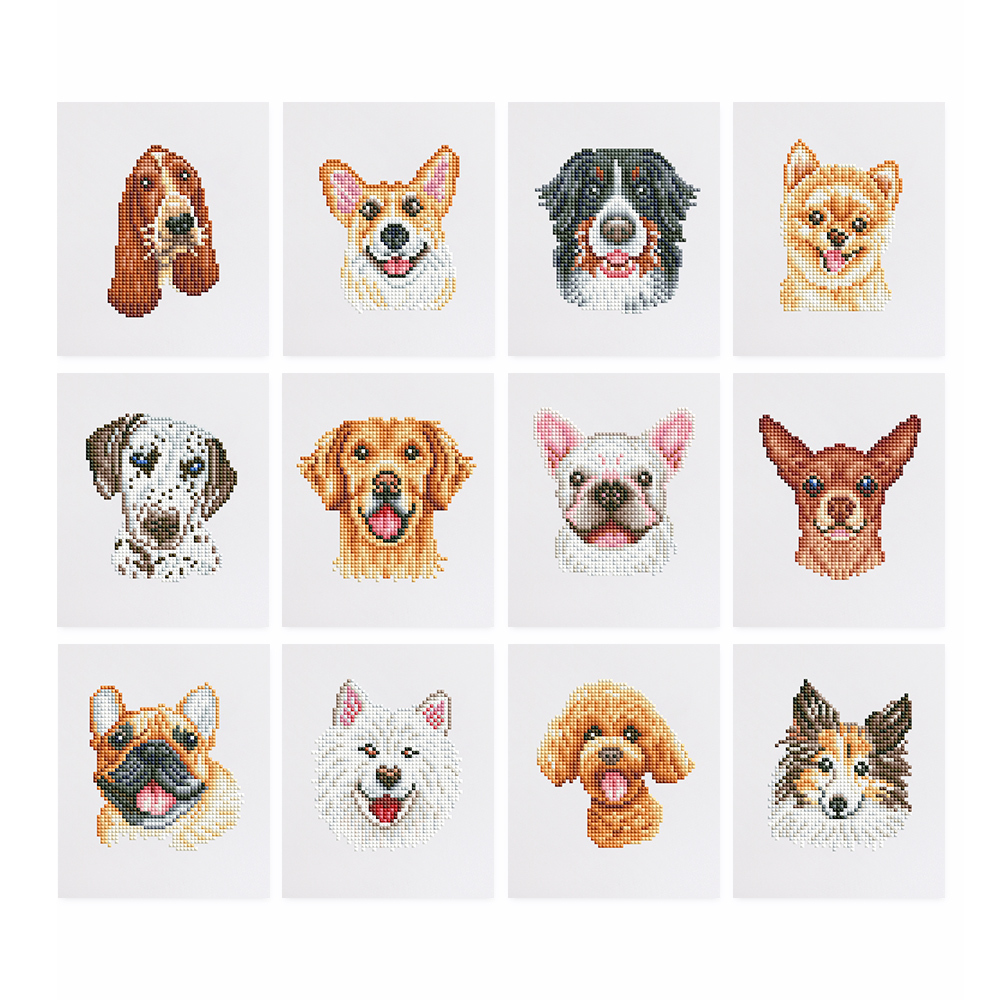 Frameless, mini diamond painting, creative mini diamond painting of dogs on the entrance flower house desktop, creative simple pattern diamond painting, 12 pcs, 5.9 X7 inches.