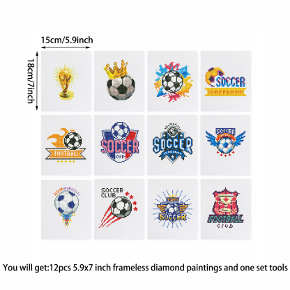 Frameless, mini diamond painting, football creative mini diamond painting on the entrance flower house desktop, creative simple pattern diamond painting, 12 pcs, 5.9 X7 inches.
