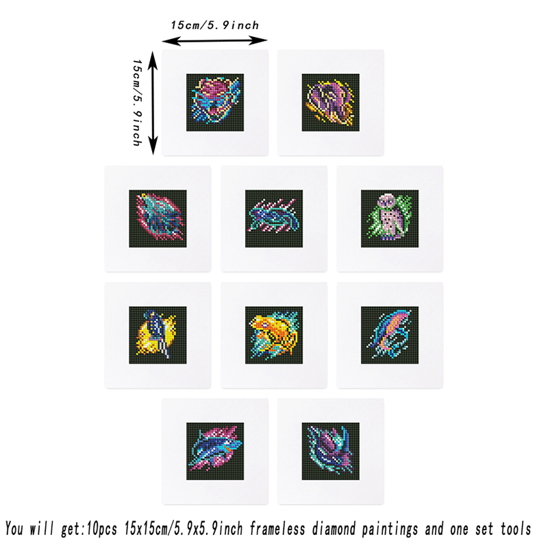Frameless, mini diamond painting, animal creative mini diamond painting on the entrance flower house desktop, creative simple pattern diamond painting, 10 pcs, 5.9 X5.9 inches.