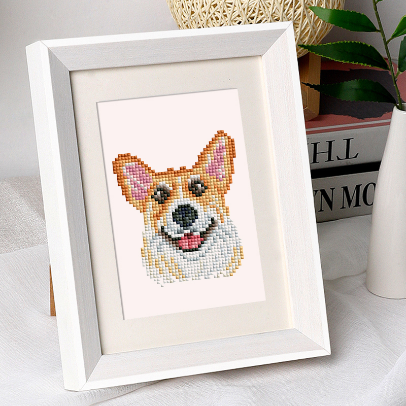 Frameless, mini diamond painting, creative mini diamond painting of dogs on the entrance flower house desktop, creative simple pattern diamond painting, 12 pcs, 5.9 X7 inches.