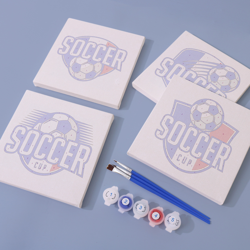 4 pieces, digital mini painted set of football desktop accessories, 15x15cm/5.9x5.9 inches, handmade for family leisure, perfect gift for friends and family.