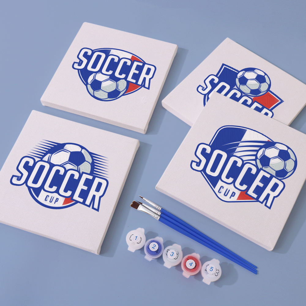 4 pieces, digital mini painted set of football desktop accessories, 15x15cm/5.9x5.9 inches, handmade for family leisure, perfect gift for friends and family.