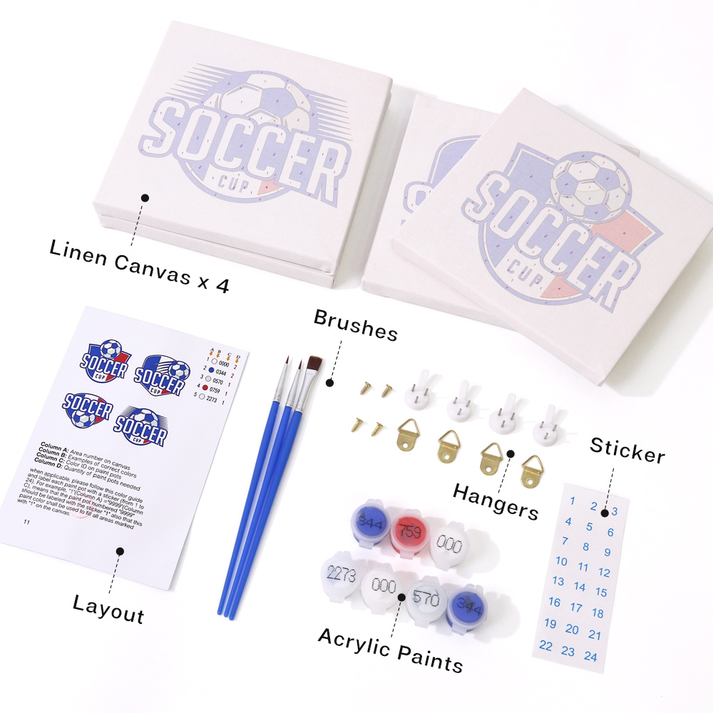 4 pieces, digital mini painted set of football desktop accessories, 15x15cm/5.9x5.9 inches, handmade for family leisure, perfect gift for friends and family.