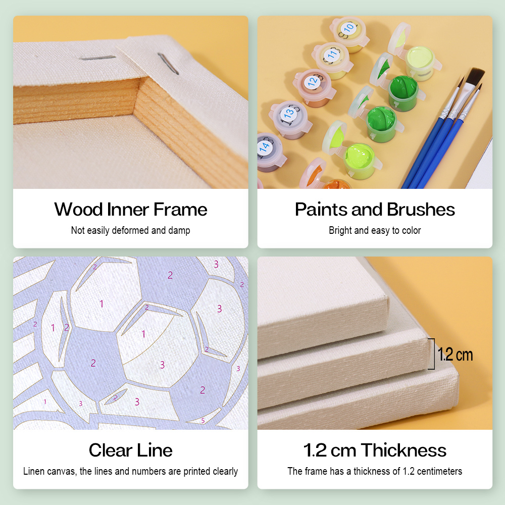 4 pieces, digital mini painted set of football desktop accessories, 15x15cm/5.9x5.9 inches, handmade for family leisure, perfect gift for friends and family.