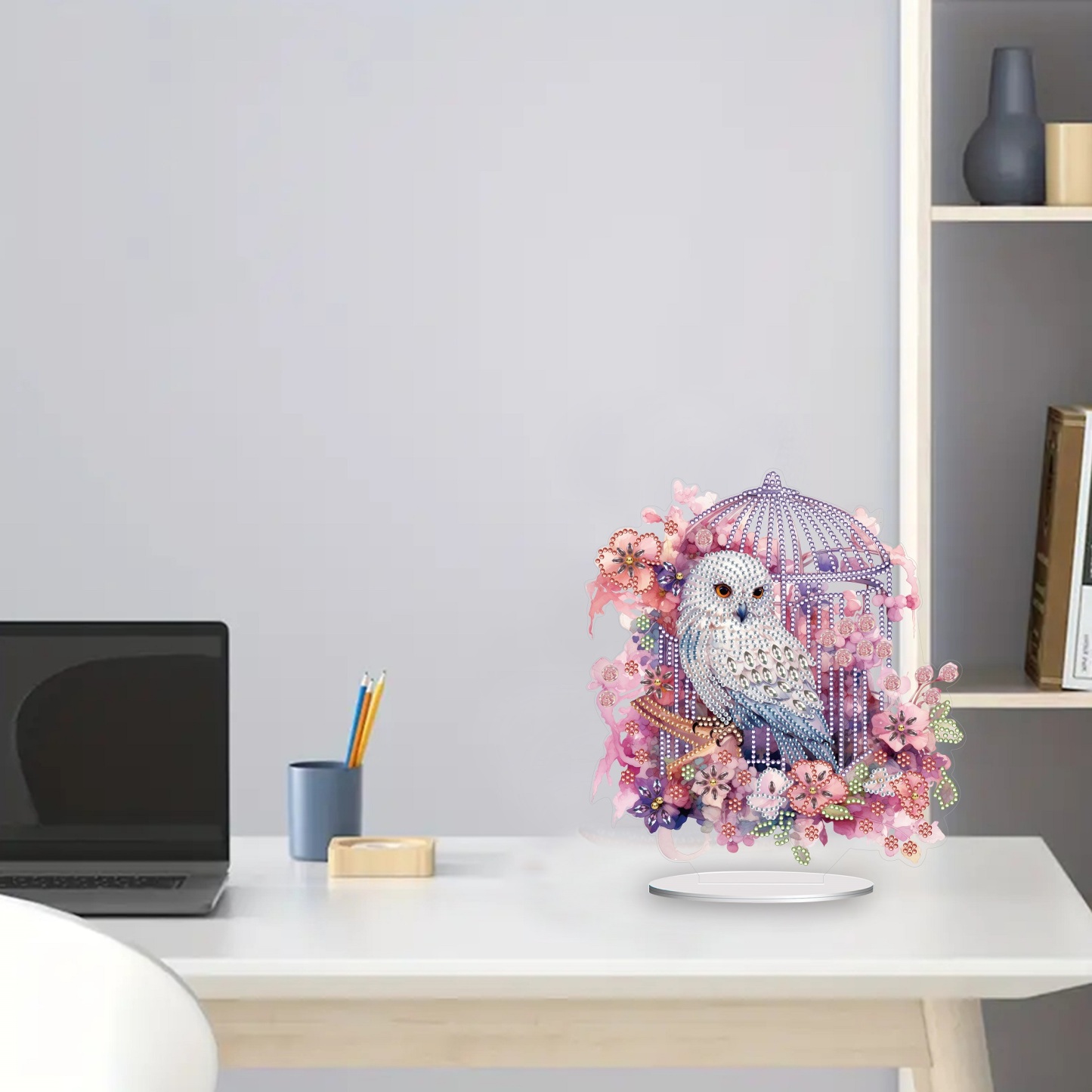 5D DIY Special Shape Diamond Painting Desk Ornament Flower Cage Owl Decor Kit