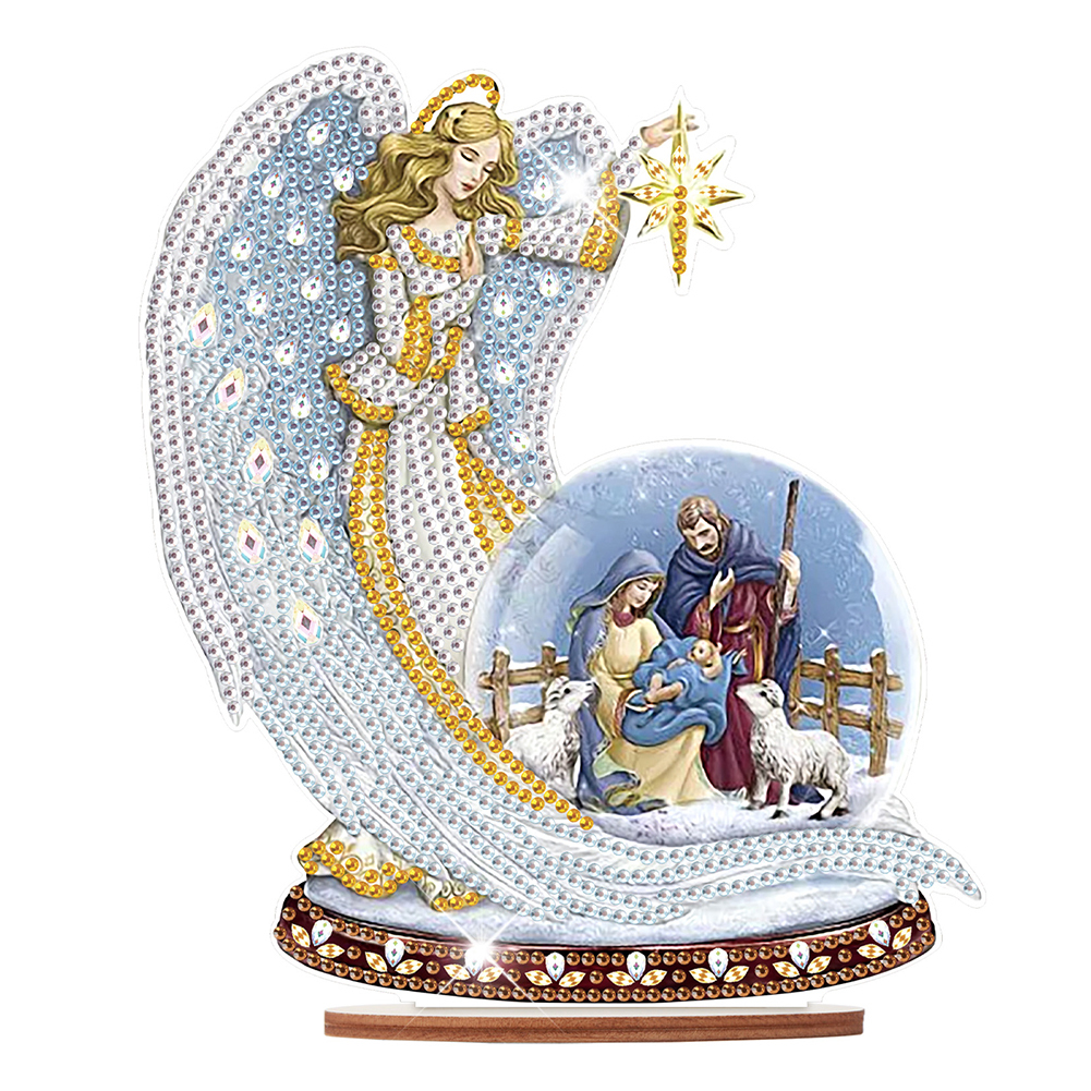 DIY Wooden Jesus Angel Diamonds Painting Desktop Decor for Table Office Decor Kit