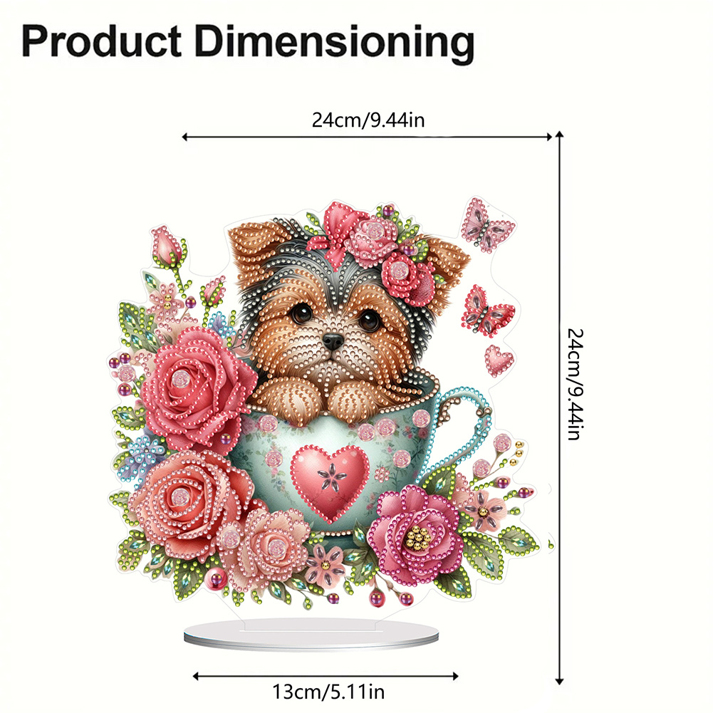 DIY Teacup Puppy Special Shaped Table Top Diamond Painting Ornament Kits