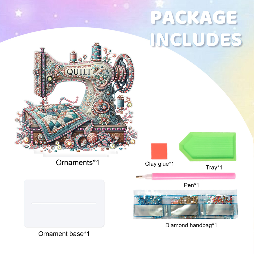 Sewing Machine Special Shaped 5D DIY Diamond Art Kit Tabletop Decorations for Adults