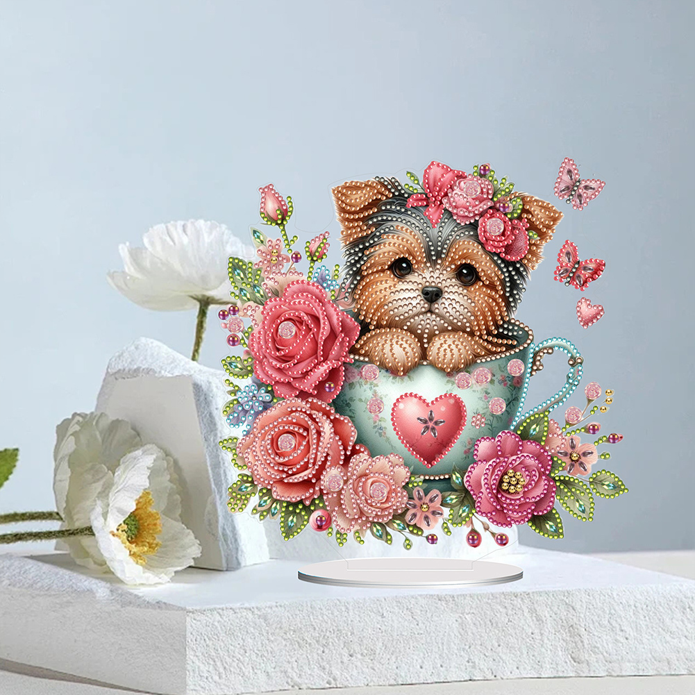 DIY Teacup Puppy Special Shaped Table Top Diamond Painting Ornament Kits