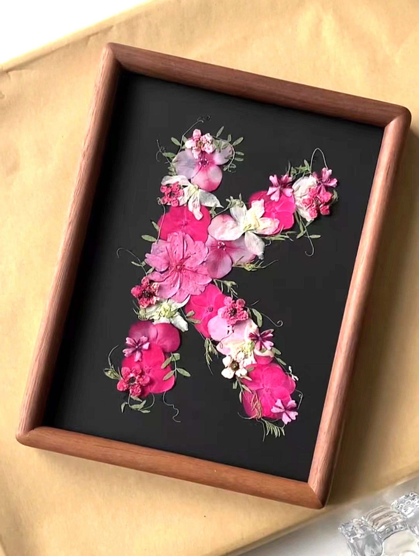 9x12" handcrafted Pressed Flowers Letter K Floral Pressing Plants Preserved