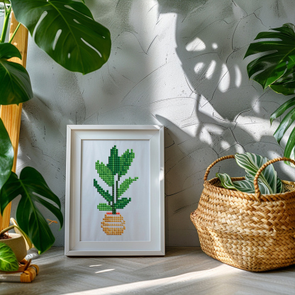 Frameless, mini diamond painting, creative mini diamond painting of green plants on the entrance flower house desktop, creative simple pattern diamond painting, 12 pcs, 5.9 X7 inches.