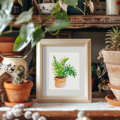Frameless, mini diamond painting, creative mini diamond painting of green plants on the entrance flower house desktop, creative simple pattern diamond painting, 12 pcs, 5.9 X7 inches.