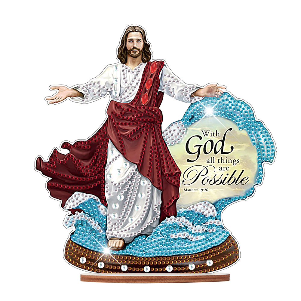 DIY Wooden Jesus Angel Diamonds Painting Desktop Decor for Table Office Decor Kit