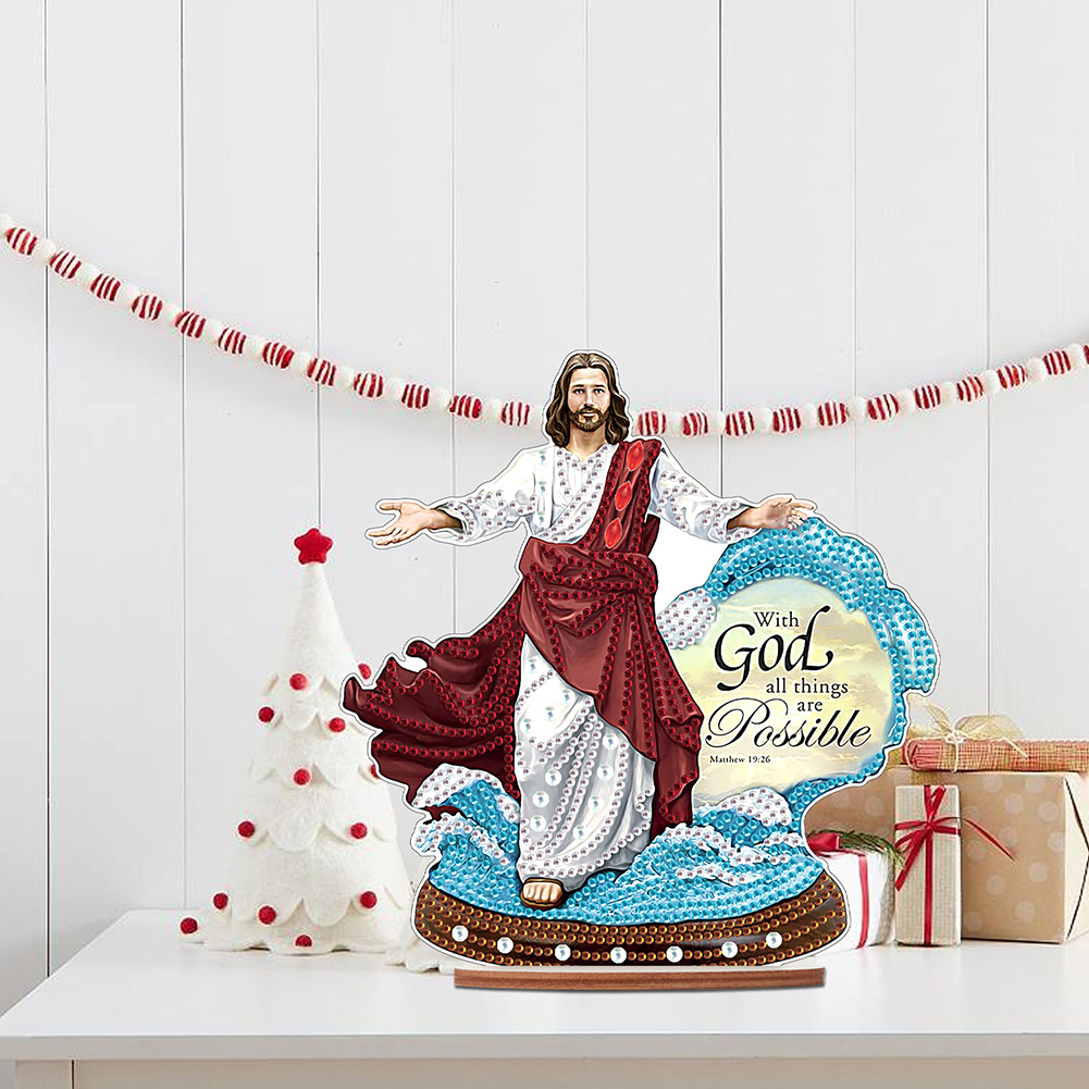 DIY Wooden Jesus Angel Diamonds Painting Desktop Decor for Table Office Decor Kit