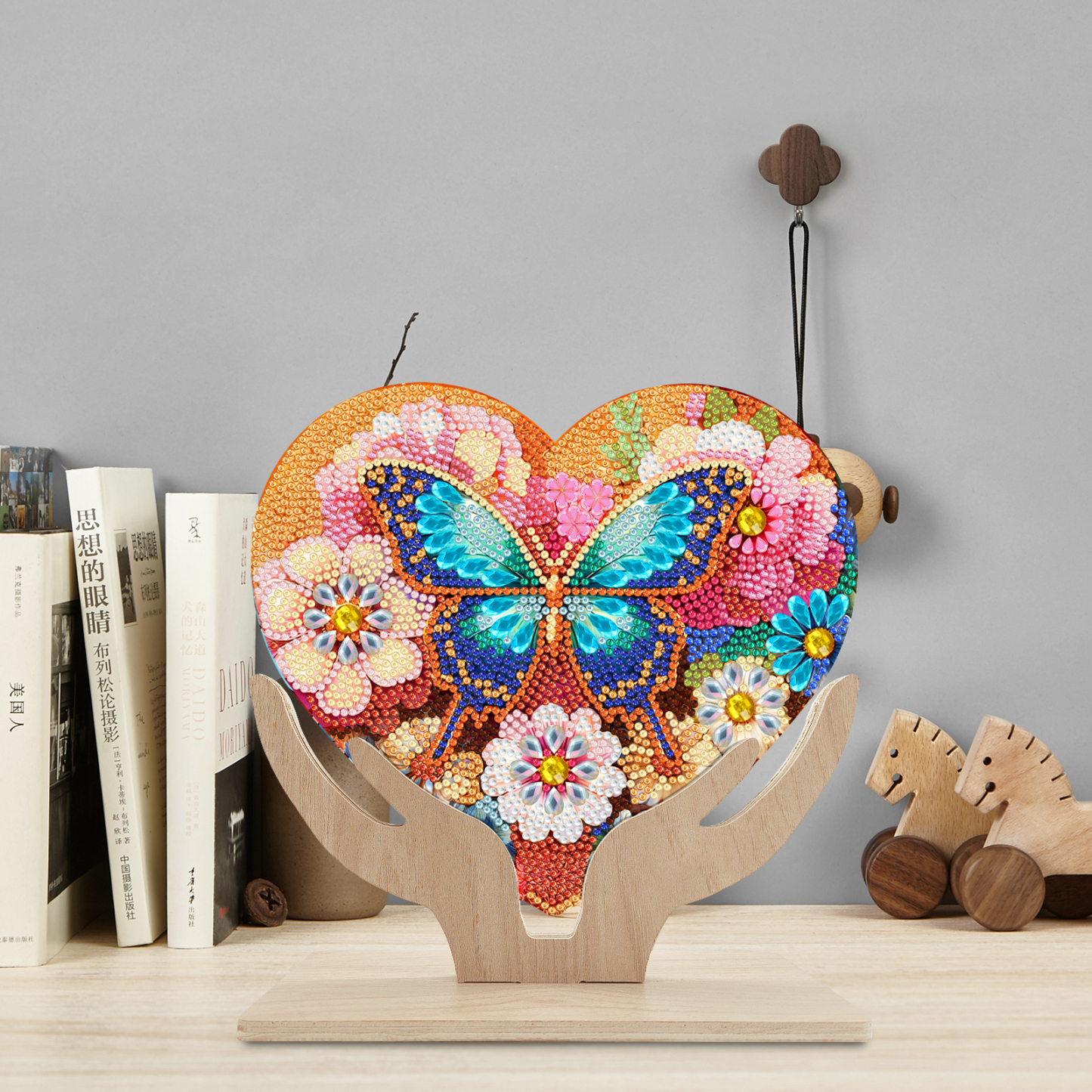 5D DIY Special Shape Diamond Painting Wooden Heart Shape Desk Ornament Decor Kit