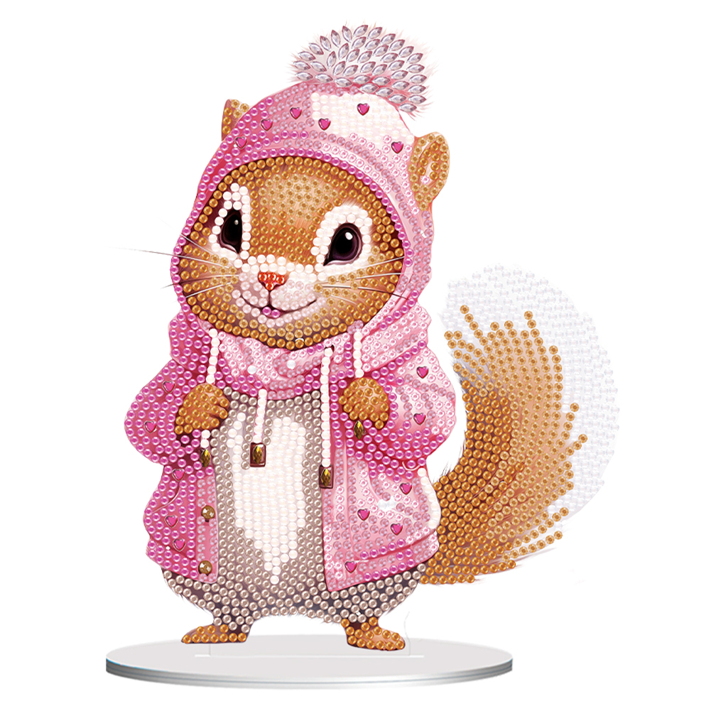 5D DIY Special Shape Diamond Painting Acrylic Desk Ornament Decor Kit(Pink Squirrel)