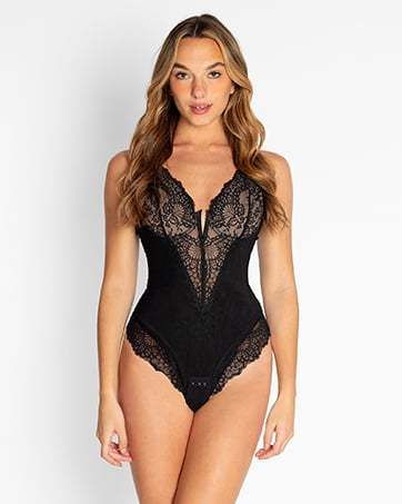 Deep-V Neck Lace Thong Bodysuit ( Buy 3 Free Shipping )