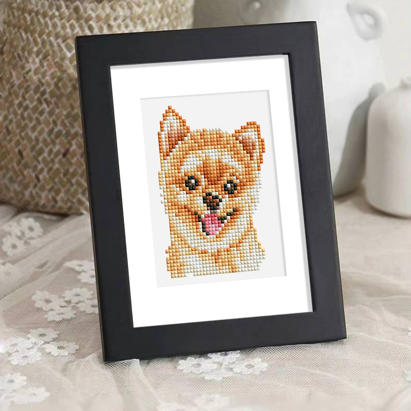 Frameless, mini diamond painting, creative mini diamond painting of dogs on the entrance flower house desktop, creative simple pattern diamond painting, 12 pcs, 5.9 X7 inches.