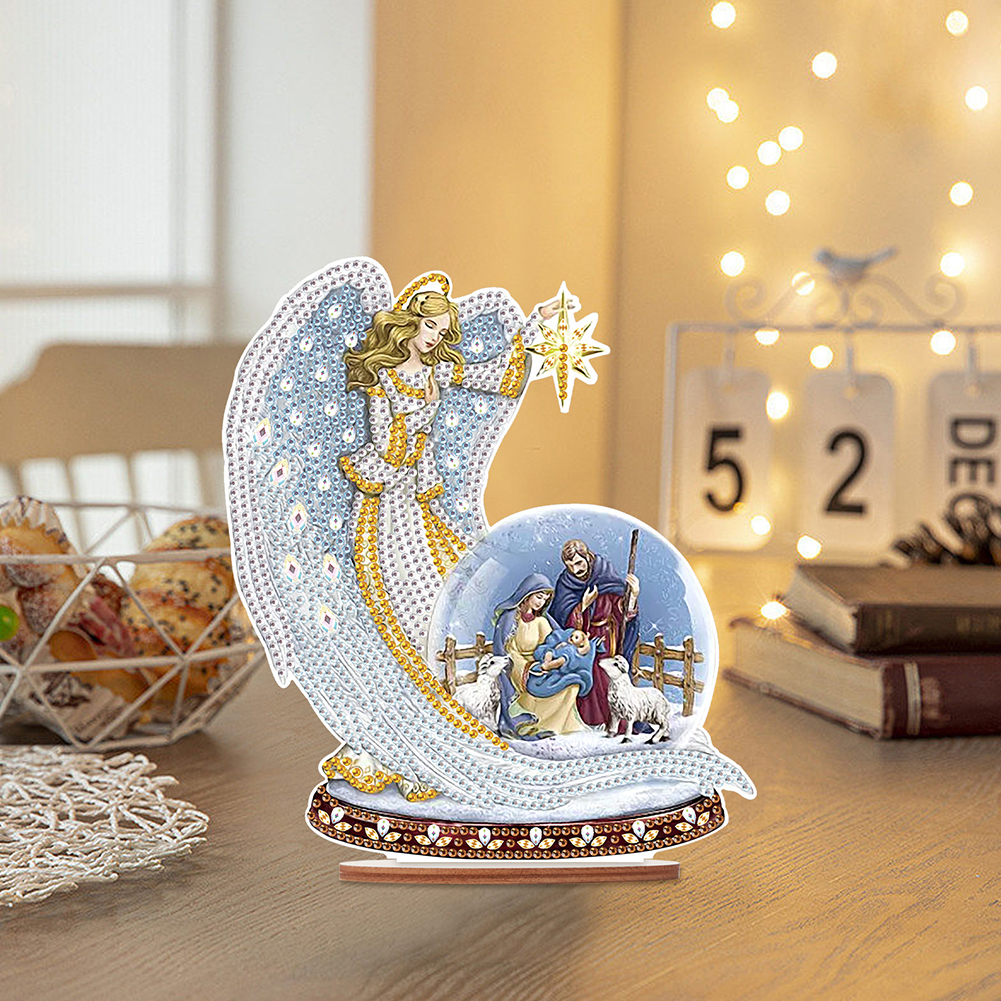 DIY Wooden Jesus Angel Diamonds Painting Desktop Decor for Table Office Decor Kit