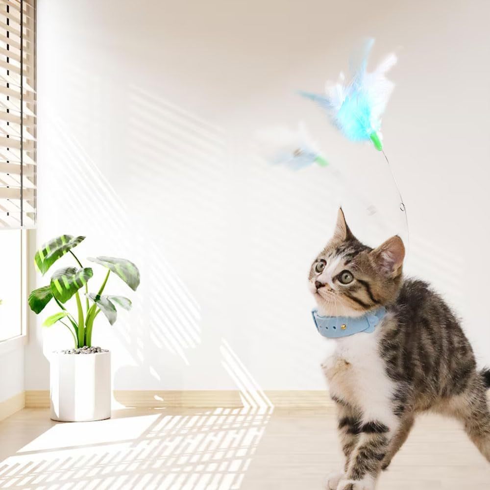Cat Collars with Cat Feather Toys, Cat Collar Toy Interactive Cat Toys for Indoor Cats, Cat Neck Toy Teasing Cat Toy Collar Feather Interactive Toy for Cats Kitten Play Chase Exercise (A# 4PCS)