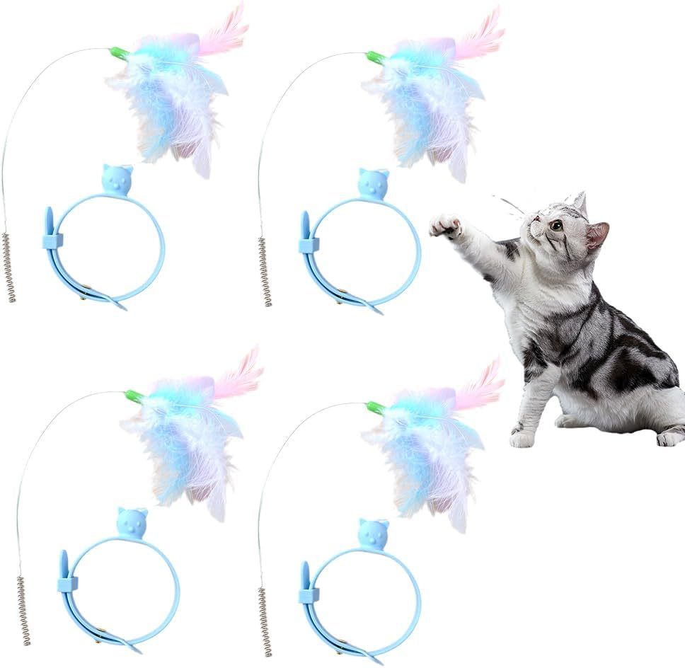 Cat Collars with Cat Feather Toys, Cat Collar Toy Interactive Cat Toys for Indoor Cats, Cat Neck Toy Teasing Cat Toy Collar Feather Interactive Toy for Cats Kitten Play Chase Exercise (A# 4PCS)