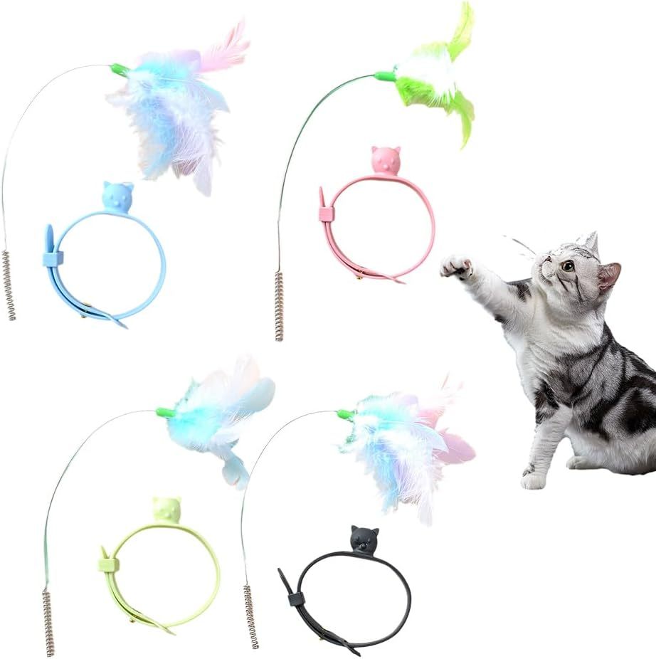 Cat Collars with Cat Feather Toys, Cat Collar Toy Interactive Cat Toys for Indoor Cats, Cat Neck Toy Teasing Cat Toy Collar Feather Interactive Toy for Cats Kitten Play Chase Exercise (A# 4PCS)