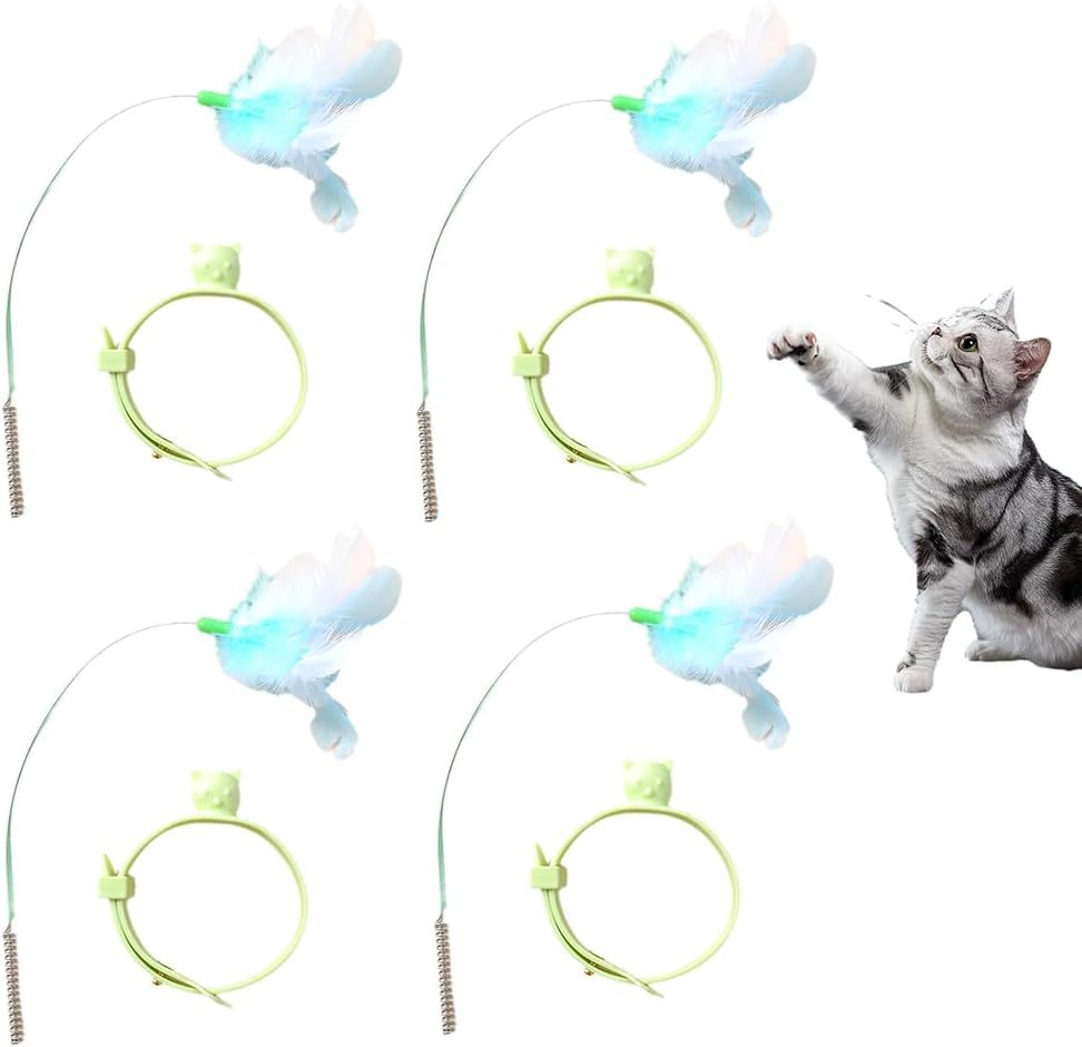 Cat Collars with Cat Feather Toys, Cat Collar Toy Interactive Cat Toys for Indoor Cats, Cat Neck Toy Teasing Cat Toy Collar Feather Interactive Toy for Cats Kitten Play Chase Exercise (A# 4PCS)