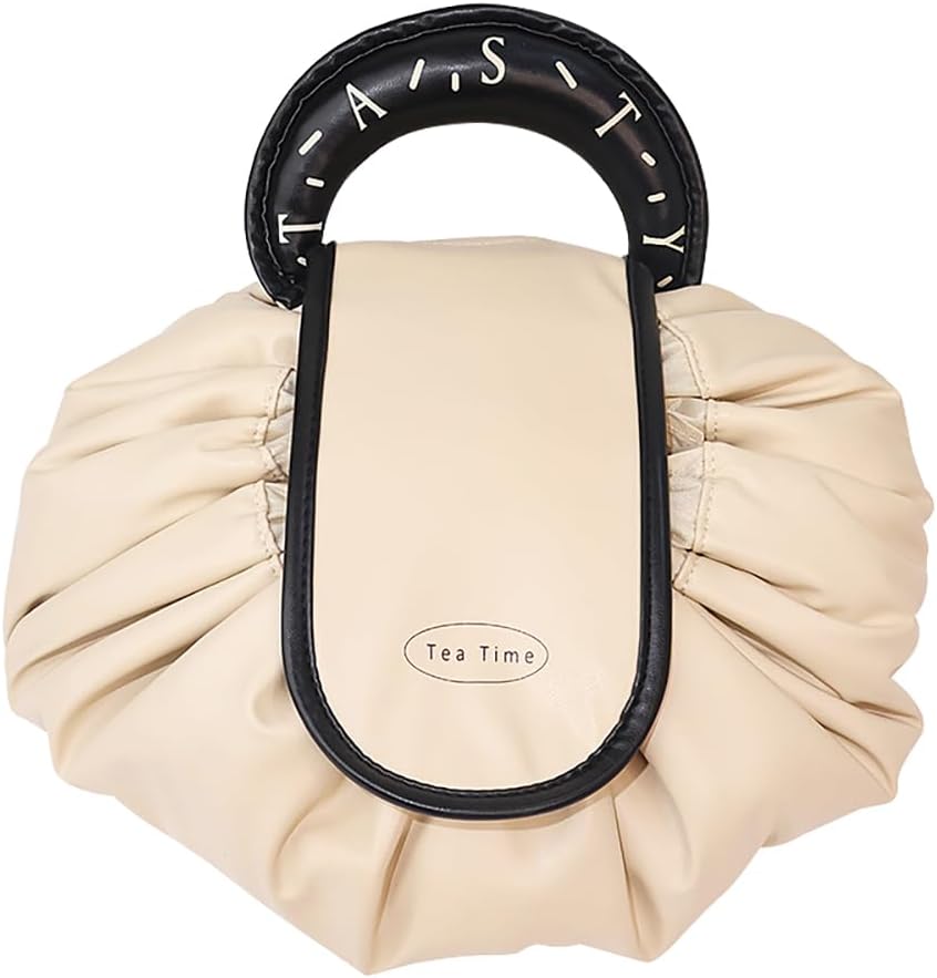 Drawstring Makeup Bag Travel Crystal Cream Drawstring Cosmetic Bag Toiletry Bag for School Travel Toiletry Bag for Women Leather Makeup Bag Drawstring Lay Flat Makeup Bag Glossier Makeup Bag Organizer