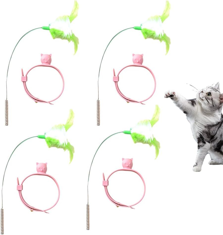 Cat Collars with Cat Feather Toys, Cat Collar Toy Interactive Cat Toys for Indoor Cats, Cat Neck Toy Teasing Cat Toy Collar Feather Interactive Toy for Cats Kitten Play Chase Exercise (A# 4PCS)