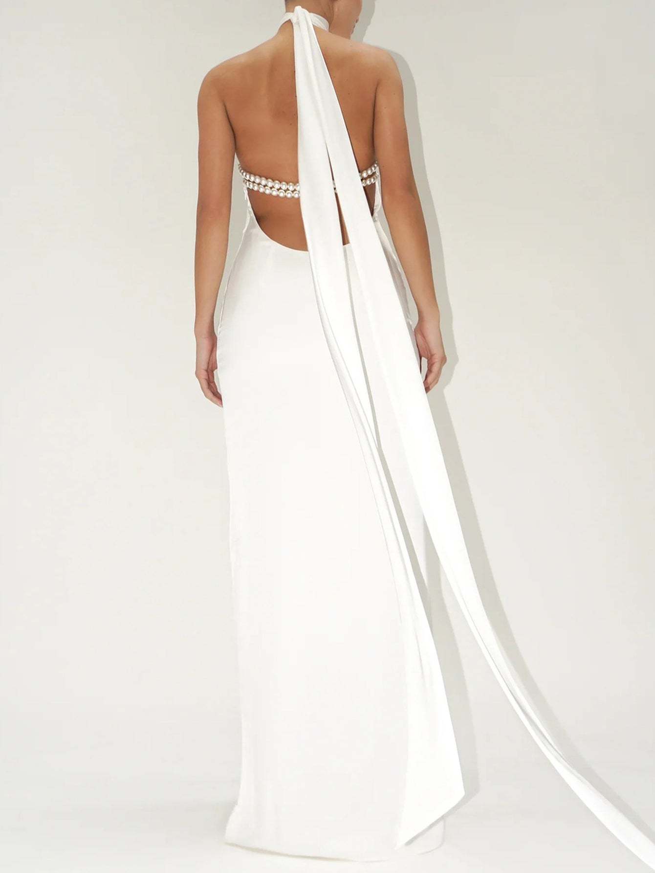 Elegant Satin Gown with Pearl Embellishments