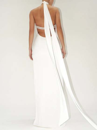 Elegant Satin Gown with Pearl Embellishments